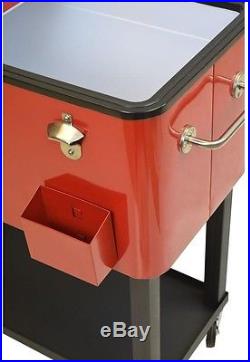Patio Red Cooler Ice Chest Igloo Rolling Cart Stainless Steel Wheeled 80 Quart