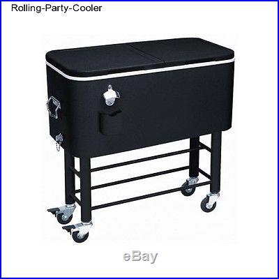 Patio Rolling Cooler 77 Quart Party Cart Outdoor Furniture Accessory Pool Deck
