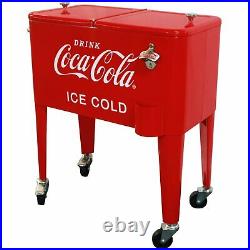 Patio Rolling Cooler Cart 60 Qt Retro Coca Cola Outdoor Chest Party Wedding Pool