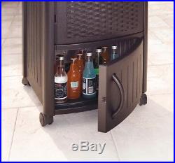 Patio Serving Cart Cooler Outdoor Cabinet Storage Furniture Wicker Ice Chest