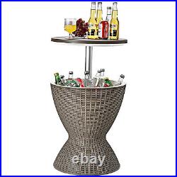 Patiojoy 8 Gallon 3 in 1 Patio Rattan Cooler Bar Table Adjust Ice Bucket Brown