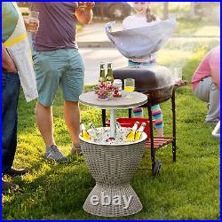 Patiojoy 8 Gallon 3 in 1 Patio Rattan Cooler Bar Table Adjust Ice Bucket Brown