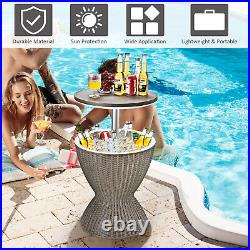 Patiojoy 8 Gallon 3 in 1 Patio Rattan Cooler Bar Table Adjust Ice Bucket Brown