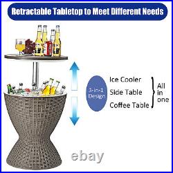 Patiojoy 8 Gallon 3 in 1 Patio Rattan Cooler Bar Table Adjust Ice Bucket Brown