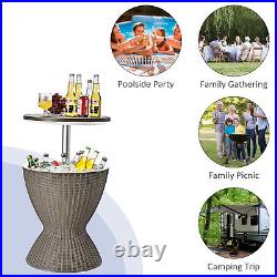 Patiojoy 8 Gallon 3 in 1 Patio Rattan Cooler Bar Table Adjust Ice Bucket Brown