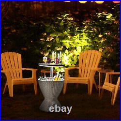 Patiojoy 8 Gallon 3 in 1 Patio Rattan Cooler Bar Table Adjust Ice Bucket Brown