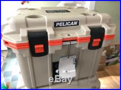 Pelican 30qt Elite Cooler. Tan withorange trim
