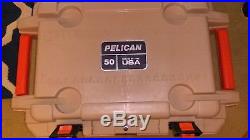 Pelican 50qt Elite Cooler 50 Quart Tan and Orange Brand New, Never Used