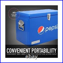 Pepsi 21-Quart Ice Chest, Small Portable Cooler, Hard-Sided Steel Metal Coole