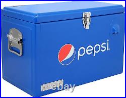 Pepsi 21-Quart Ice Chest, Small Portable Cooler, Hard-Sided Steel Metal Cooler w