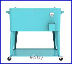 Permasteel 80 Qt. Turquoise Chest Cooler Easy Movement Built-in Stainless Steel