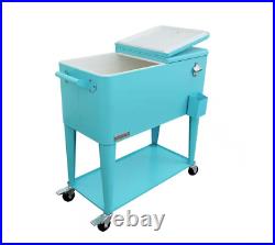 Permasteel 80 Qt. Turquoise Chest Cooler Easy Movement Built-in Stainless Steel