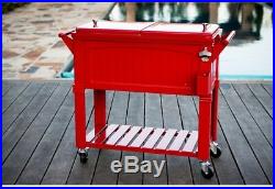 Permasteel 80 qt. Red Antique Furniture Rolling Patio Chest Steel Cooler