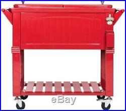 Permasteel 80 qt. Red Antique Furniture Rolling Patio Chest Steel Cooler