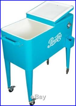 Permasteel Cooler Cart Insulated Basin Rolling Caster 80 Qt Blue Outdoor Patio