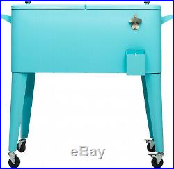 Permasteel Patio Cooler Rolling Cart 80-Quart Fade Resistant Steel (Turquoise)
