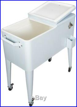 Permasteel Rolling Chest Cooler Cart 80 Qt Insulated Basin White Outdoor Patio