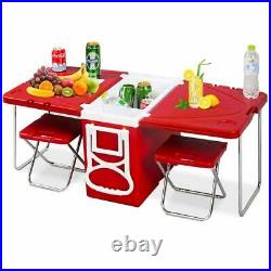 Picnic Table and Cooler Multi Function Rolling Camping Outdoor 2 Chairs Beach