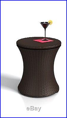 Poolside Patio Bar Cooler and Rattan Cocktail Table, Outdoor Deck Party Beer NEW