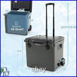 Portable 42 Qt Cooler Roto Molded Ice Chest Insulated 5-7 Days with wheels Handle