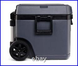 Portable 52-QT Ice Chest Cooler with Wheels Gray Camping Cool Drink Hard Cooler