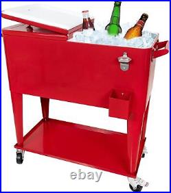 Portable 80QT Rolling Cooler Cart Ice Chest for Outdoor Patio Deck Party