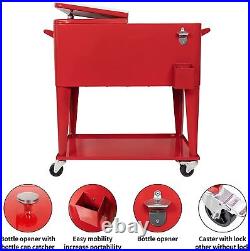 Portable 80QT Rolling Cooler Cart Ice Chest for Outdoor Patio Deck Party