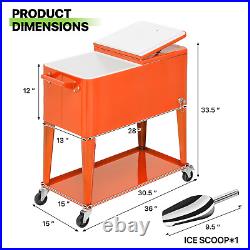 Portable 80 Qt Steel Party Rolling Cooler Cart Garden Ice Chest withBottle Opener