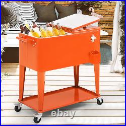 Portable 80 Qt Steel Party Rolling Cooler Cart Garden Ice Chest withBottle Opener