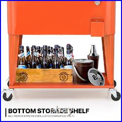 Portable 80 Qt Steel Rolling Cooler Cart Garden Party Ice Chest withBottle Opener