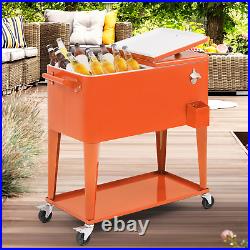Portable 80 Qt Steel Rolling Cooler Cart Garden Party Ice Chest withBottle Opener
