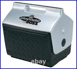 Portable Cooler Box Playmate The Boss Black Diamond Plate Body Design Gray Lid