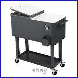 Portable Outdoor 80 Quart Rolling Patio Steel Party Cooler Cart Ice Chest