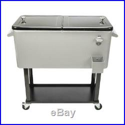 Portable Outdoor 80 Quart Rolling Patio Steel Party Cooler Cart Ice Chest