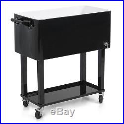 Portable Outdoor 80 Quart Rolling Patio Steel Party Cooler Cart Ice Chest, Black