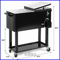 Portable Outdoor 80 Quart Rolling Patio Steel Party Cooler Cart Ice Chest, Black
