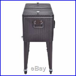 Portable Outdoor Rattan Rolling Party Cooler Drink Cart Ice Chest Patio Pool BBQ
