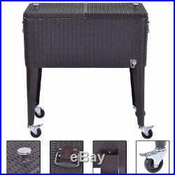 Portable Outdoor Rattan Rolling Party Cooler Drink Cart Ice Chest Patio Pool BBQ