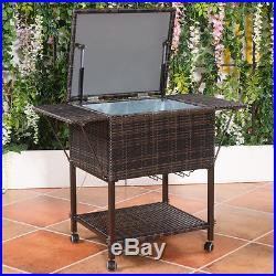 Portable Rattan Cooler Cart Trolley Outdoor Patio Pool Party Ice Drink Mix Brown