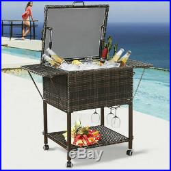 Portable Rattan Cooler Cart Trolley Outdoor Patio Pool Party Ice Drink New
