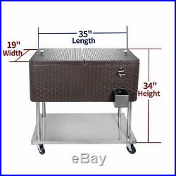 Portable Rolling Cooler Ice Chest Cart Trolley for Outdoor Patio Deck Party