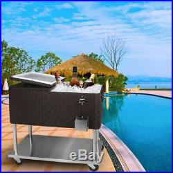 Portable Rolling Cooler Ice Chest Cart Trolley for Outdoor Patio Deck Party