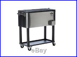 Portable Rolling Ice Chest Cooler 80 Quart Stainless Steel Shelf Party Outdoor
