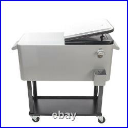 Portable Rolling Party Cooler Cart Stainless Steel Outdoor Ice Beer Chest 80qt