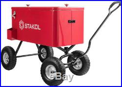 Portable Rolling Wagon Cooler Outdoor Party 80 QT Drinks Storage Cart with Handle