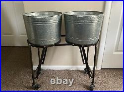 Pottery Barn Galvanized Metal Double Drink Cooler with Rolling Stand