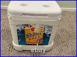 RARE SHINER BOCK BEER / IGLOO ICE CUBE COOLER 60 QT With WHEELS AND HANDLE NICE