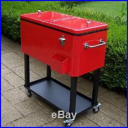 RED OUTDOOR ROLLING PORTABLE PATIO ICE CHEST COOLER CART Deck Entertaining
