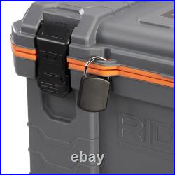 RIDGID Cold Box Cooler, 27 Qt. And holds 42 cans with 2 cup holders on the lid