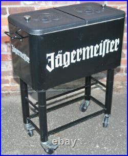Rare Jagermeister Limited Edition Metal Cooler Ice Chest On Wheeled Stand Black